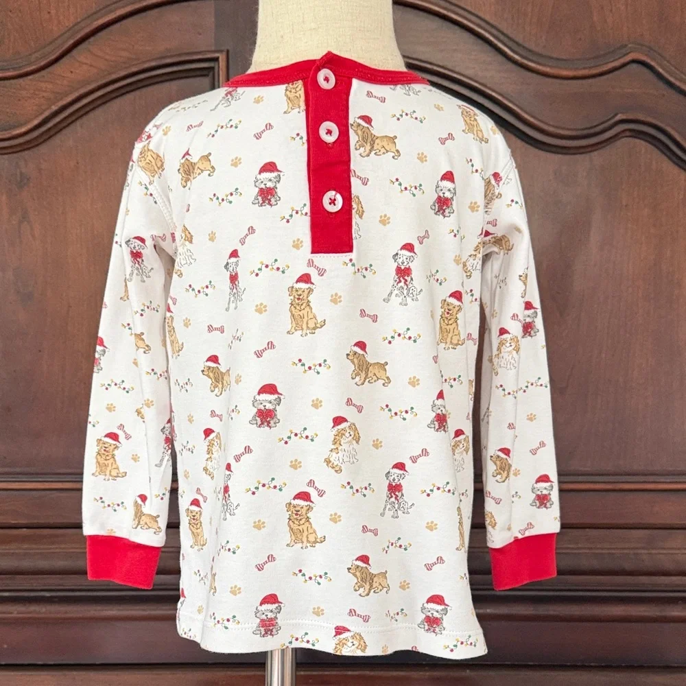 La Luna Christmas Dog Pajamas 4T Pima Cotton Holiday PJ Set Kids 2 Piece